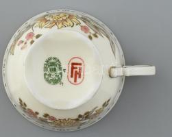 Zsolnay virágmintás teás csésze aljjal, kézzel festett, jelzett, hibátlan