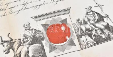 1856 Verseg, német nyelvű oklevél 30 kr C.M. okmánybélyeggel, sérült viaszpecséttel