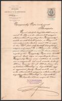 1891 Magyar Királyi Államvasutak levele téves anyakönyvezés ügyében 15 kr okmánybélyeggel