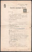 1911 Bp., Születési anyakönyvi kivonat Fischer Poldi izraelita vallású egyén számára, okmánybélyeggel
