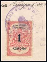 1911 Bp., Születési anyakönyvi kivonat Fischer Poldi izraelita vallású egyén számára, okmánybélyegge...