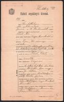 1921 Szombathely, izraelita vallású egyén halotti anyakönyvi kivonata, okmánybélyeggel