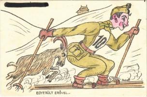 Egyesült erővel... Második világháborús magyar katonai humor, síelés / WWII Hungarian military humour, skiing s: Balogh