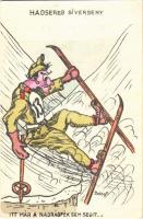 Hadsereg síverseny. Itt már a nadrágfék sem segít... Második világháborús magyar katonai humor, síelés / WWII Hungarian military humour, skiing s: Balogh