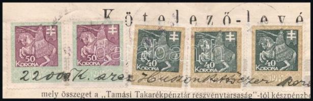 1922 Tamási, kötelező levél 5 db okmánybélyeggel