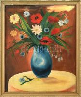 Jelzés nélkül: Virágcsendélet. Olaj, vászon. Sérült fa keretben, 53,5×45 cm