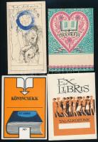 6 db ex libris, vegyes technika, papír, jelzés nélkül, többek közt Reich Károly (1922-1988) kisgrafikájával