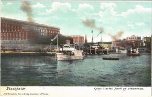 Stockholm, Kongl. Slottet, Parti af Strömmen / royal castle, steamships. Axel Eliassons Konstförlag No. 3680.