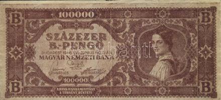 1946. 100000B.-pengő imitáció hátoldali kommunista propagandaszöveggel! R! T:II/III