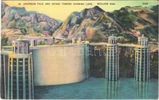 1938 Black Canyon, Boulder Dam (Hoover Dam), Upstream Face and Intake Towers Showing Lake (EK)
