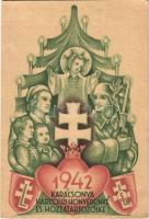 1942 Karácsonya Harcoló honvédeinkké és hozzátartozóiké. Leventeifjúság honvédkarácsonya / WWII Hungarian military art postcard with Christmas greeting s: Légrády S. (EK)