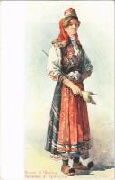 Paysanne dÉpire / Greek folklore art postcard, peasant woman from Epirus s: Giallinas (EB)