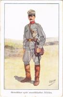 1944 Honvédtüzér nyári menetöltözetben 1914-ben. Honvédség Története 1868-1918 / Austro-Hungarian K.u.K. military art postcard s: Garay (EK)