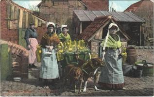 Laitieres Belges. Le Départ / Belgian folklore, milkmaids