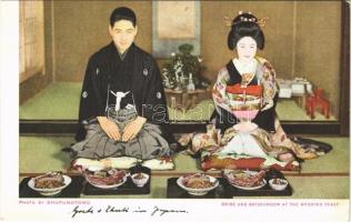 Bride and Bridegroom at the Wedding Feast. Japanese folklore. Photo by Shufunotomo