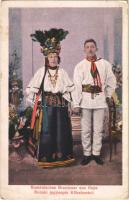 Román jegyespár Kőhalomból / Rumänisches Brautpaar aus Reps / Transylvanian folklore from Rupea. Kunstanstalt Jos. Drotleff Nr. 613. (EK)