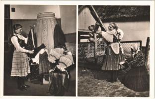 Boldogi leány öltözködés előtt és felöltözve. Magyar folklór, népviselet / Hungarian folklore from Boldog, traditional costumes
