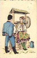 1941 Mohácsi magyar népviselet. Magyar folklór művészlap / Hungarian folklore art postcard, peasant dress s: Szilágyi G. Ilona (EK)