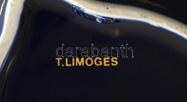 Limoges porcelán doboz, Aranyozott, kék festéssel. Jelzett, minimális kopással 18x13 cm