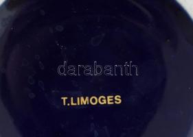 Limoges porcelán ragutál aljával, Aranyozott, kék festéssel. Jelzett, kopással d: 30 cm m: 20 cm