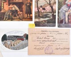 1919 Vegyes papírrégiség tétel, 8 db klf kiadvány, 2 db Népszava, 4 db képeslap, stb