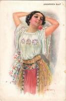 1919 Ungarisch Blut / Lady art postcard, Hungarian folklore. ERKAL Nr. 331/3. s: Usabal (r)