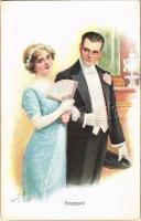 Engaged Lady art postcard, romantic couple. E.A.S.B. 101/4. (EK)