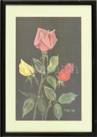 J Alt 1961 jelzéssel: Rózsák. Ceruza, kréta, papír. Üvegezett fa képkeretben, 28x20 cm