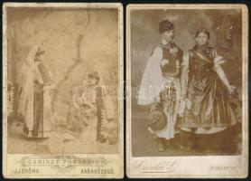cca 1880 Népviseletben, 2 db keményhátú fotó karánsebesi és budapesti műtermekből, sérültek, 16,5×11 cm
