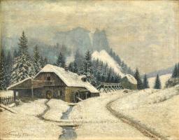 Kaveczky Ottó (?-?), működött a XX. elején: Téli havas táj, 1909. Olaj, vászon, jelzett. Keretben. 78×100 cm