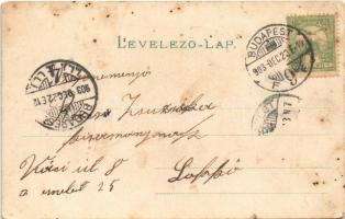 1903 Karácsonyi üdvözlet / Christmas greeting art postcard, angel with horse sled and toys. litho (k...