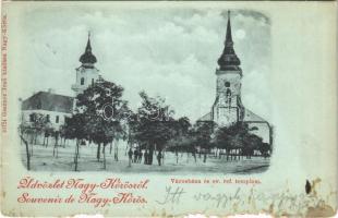 1900 Nagykőrös, Nagy-Kőrös; Városháza és Református templom. Geszner Jenő kiadása (b)