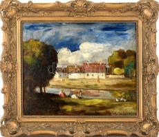 Iványi-Grünwald Béla műhelye: Faluvég. Olaj, vászon, jelzett. Hátoldalán "Igazolom, Iványi"...