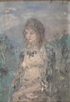 Náray Aurél (1883-1948): Női portré. Olaj, karton. Jelzett. Fa keretben. 34,5x24,5 cm