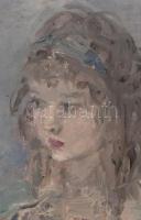 Náray Aurél (1883-1948): Női portré. Olaj, karton. Jelzett. Fa keretben. 34,5x24,5 cm