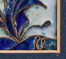 Füriné Nagy Edit (?-): Virág. Rekeszzománc. Jelzett. Hátoldalán címkén feliratozott. Fa keretben. 9,...