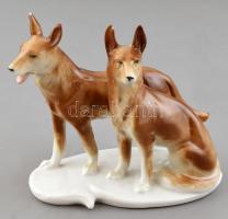Spanyol porcelán figura, kutyapár, jelzett, kopott. m: 13 cm