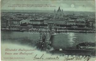 1900 Budapest, Lánchíd a Lipótváros egy részével és a Bazilika (ázott sarkak / wet corners)