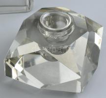 Art deco üveg íróasztali készlet tintatartóval, sok résszel, jó állapotban