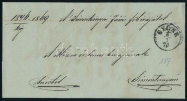 1869 gróf Széchenyi Sándor (1837-1913), Tolna megye főispánjának aláírt levele