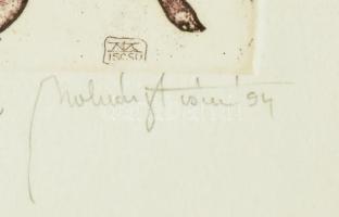 Molnár Iscsu István (1947 - ): Hopplá, rézkarc, papír, jelzett, üvegezett fa keretben, paszpartuban,...