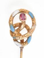 18K arany (Au) bross zománcozott díszítéssel, kővel 3,2 g 74 mm (jelzés nélkül)