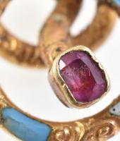 18K arany (Au) bross zománcozott díszítéssel, kővel 3,2 g 74 mm (jelzés nélkül)