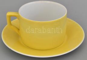 6 db Zsolnay háború előtti, színes teás csésze, aljakkal. Jelzett, kevés kopással