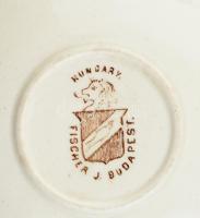 Fischer fajansz kávékiöntő és csésze egy aljjal. Kézzel festett, jelzett FIscher J. Budapest. kanna ...