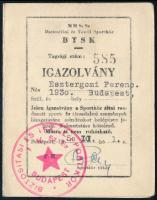 1950 MMSzSz Biztosítási és Textil Sportkör tagsági igazolvány, bélyegekkel