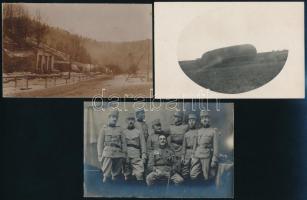 6 db I. világháborús katonai fotó és fotólap feliratozva, közötte megfigyelő léggömb