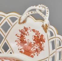 Herendi Indiai kosár mintás áttört kínáló tál. Kézzel festett, jelzett, minimális kopással d: 23 cm,...