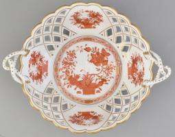 Herendi Indiai kosár mintás áttört kínáló tál. Kézzel festett, jelzett, minimális kopással d: 23 cm,...