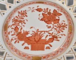 Herendi Indiai kosár mintás áttört kínáló tál. Kézzel festett, jelzett, minimális kopással d: 23 cm,...